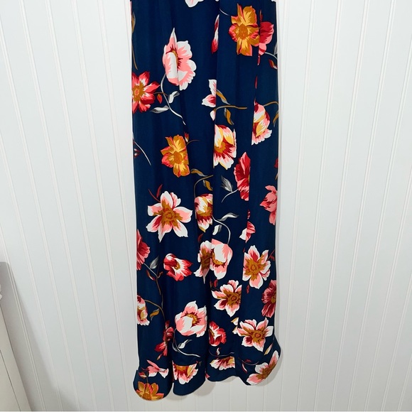 VICI capriccio satin floral ruffle navy wrap maxi dress size small - Picture 14 of 15